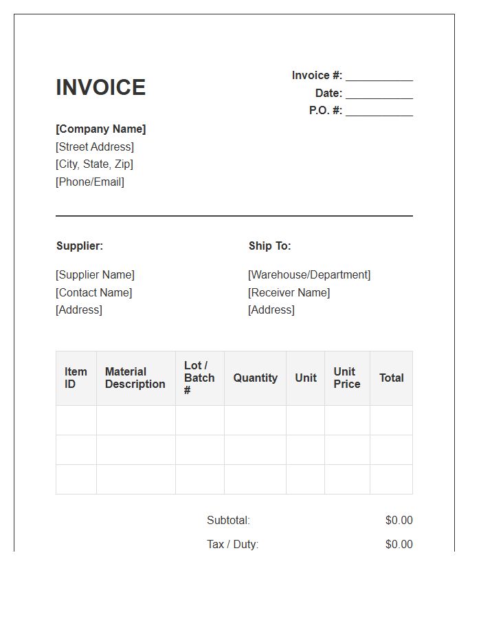 Raw Materials Inventory Invoice Template