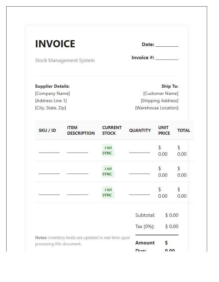 Real Time Stock Inventory Invoice Template