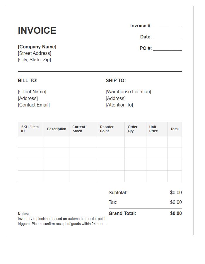 Reorder Point Inventory Invoice Template