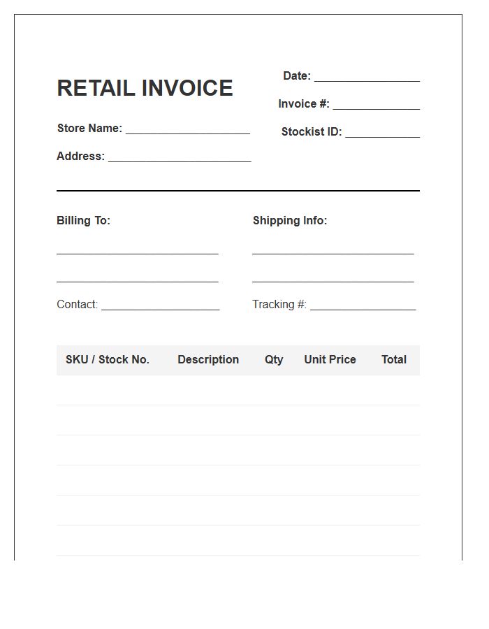 Retail Stock Control Invoice Template