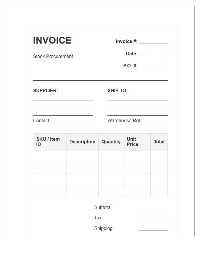 Supplier Stock Procurement Invoice Template