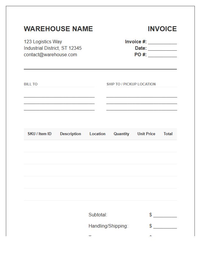 Warehouse Inventory Management Invoice Template