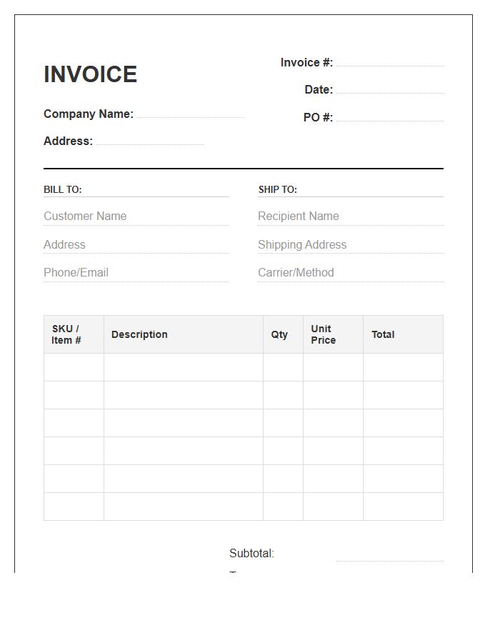 Wholesale Inventory Tracking Invoice Template