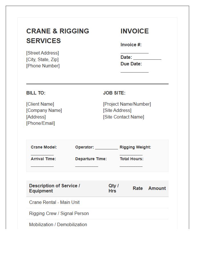 Crane And Rigging Service Invoice Template
