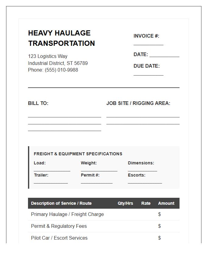 Heavy Haulage Transportation Invoice Template