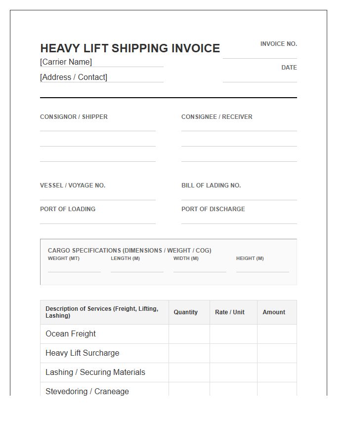 Heavy Lift Shipping Invoice Template