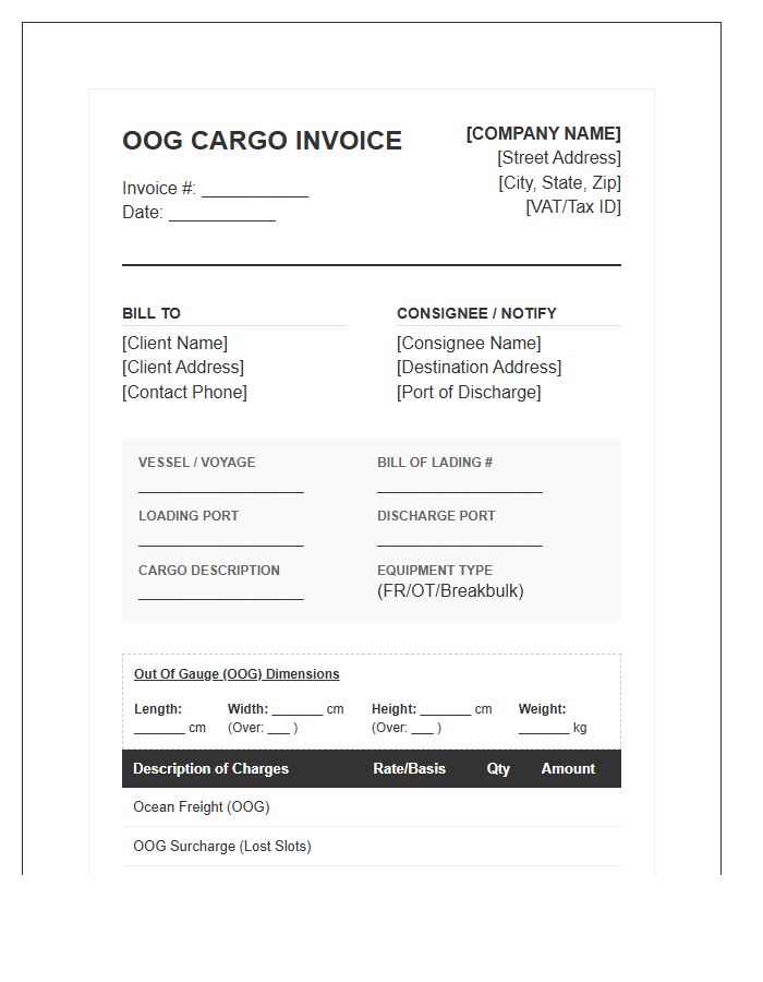 Out Of Gauge Cargo Invoice Template