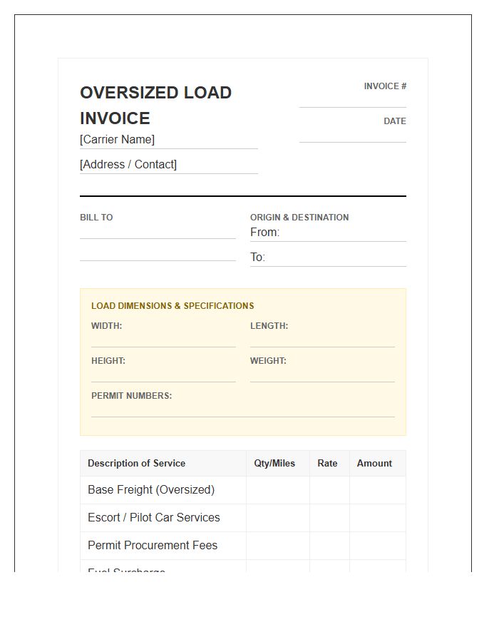 Oversized Load Transport Invoice Template
