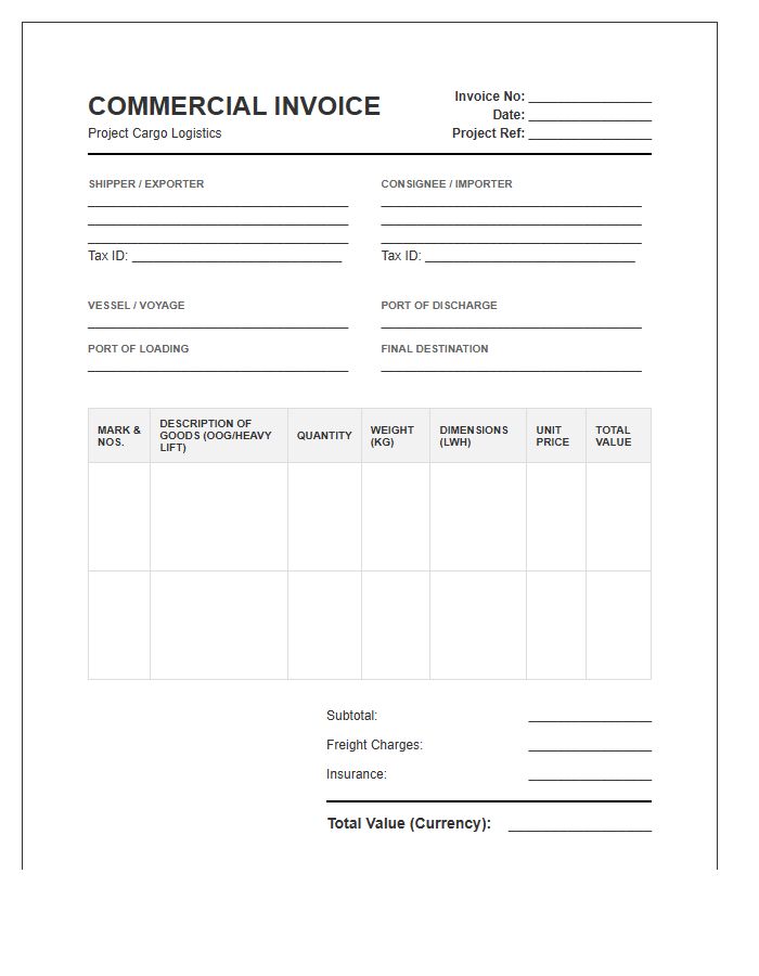 Project Cargo Documentation Invoice Template