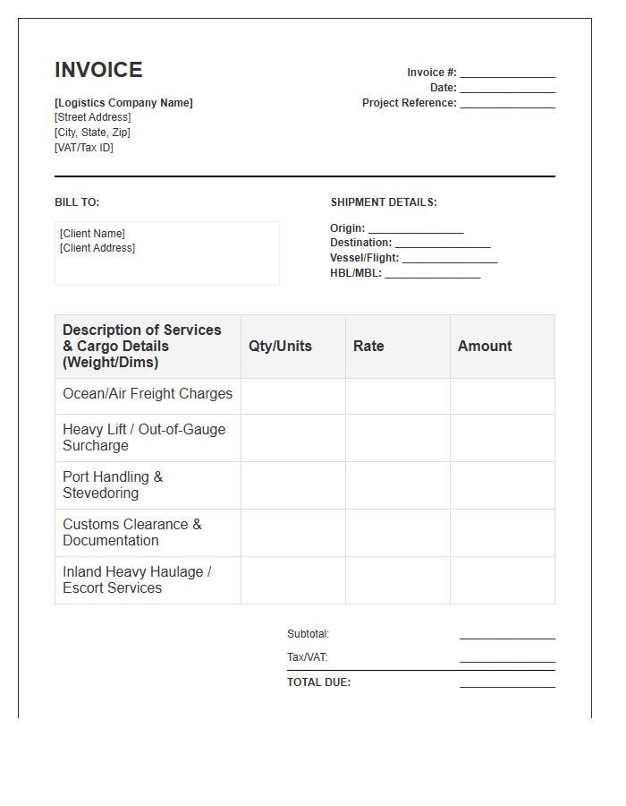 Project Cargo Logistics Invoice Template
