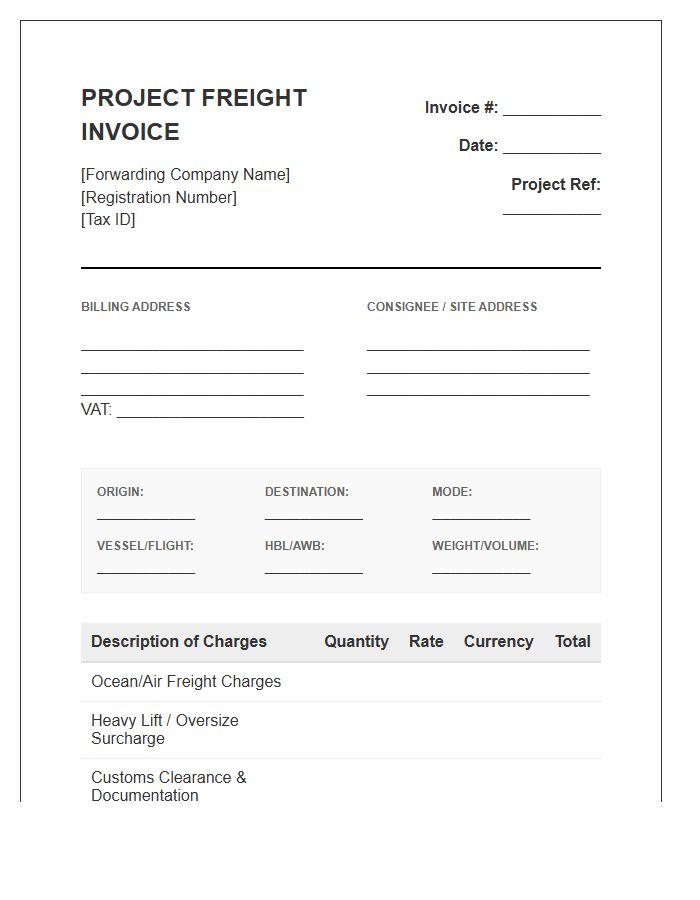 Project Freight Forwarding Invoice Template