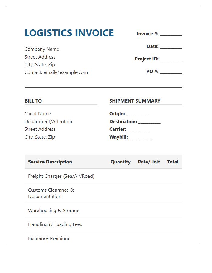 Project Logistics Management Invoice Template