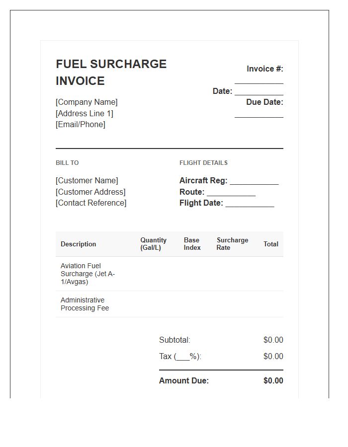 Aviation Fuel Surcharge Invoice Template
