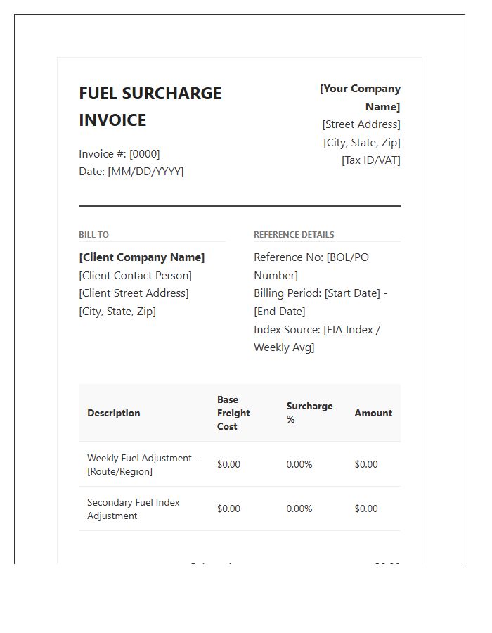 Corporate Fuel Surcharge Invoice Template