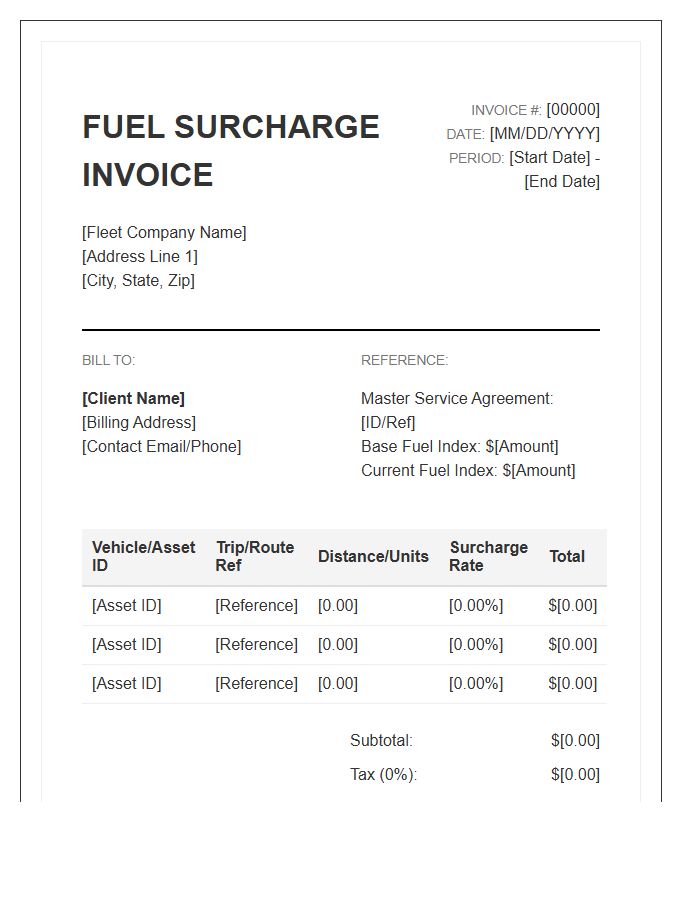 Fleet Management Fuel Surcharge Invoice Template