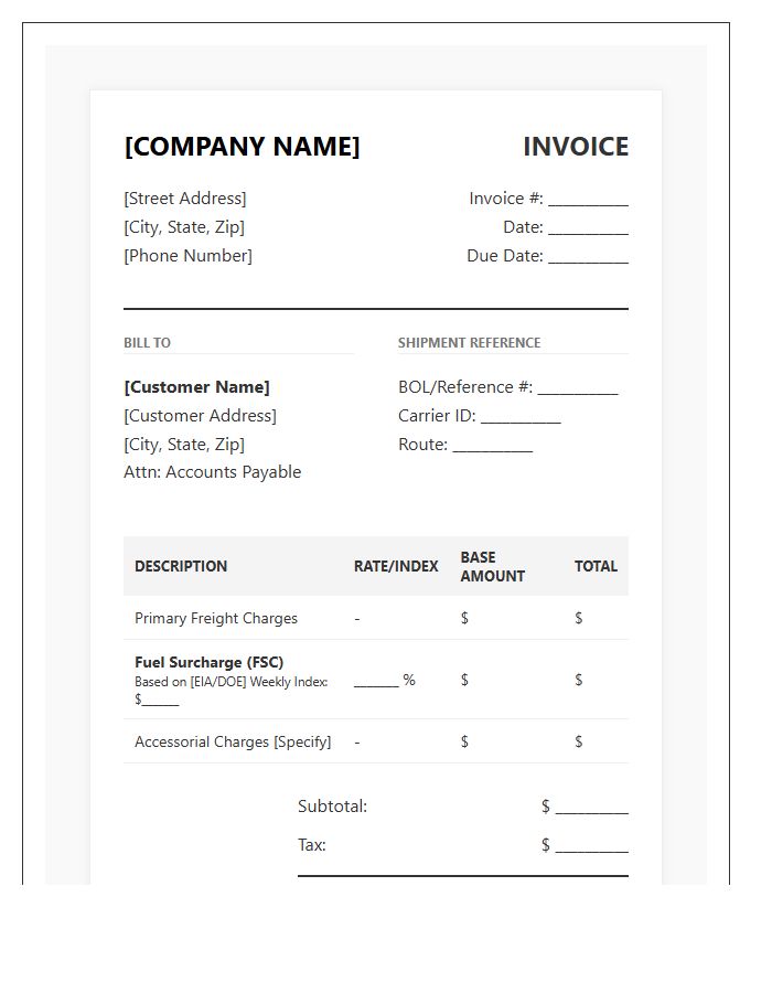 Freight Fuel Surcharge Invoice Template Professional