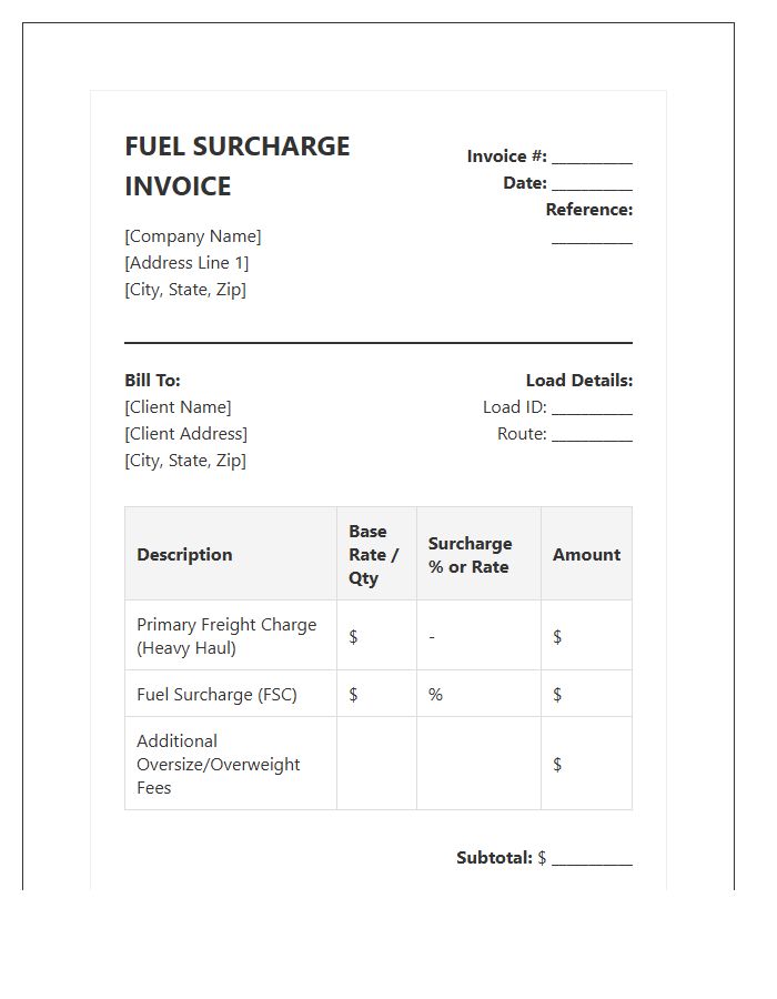 Heavy Haul Fuel Surcharge Invoice Template