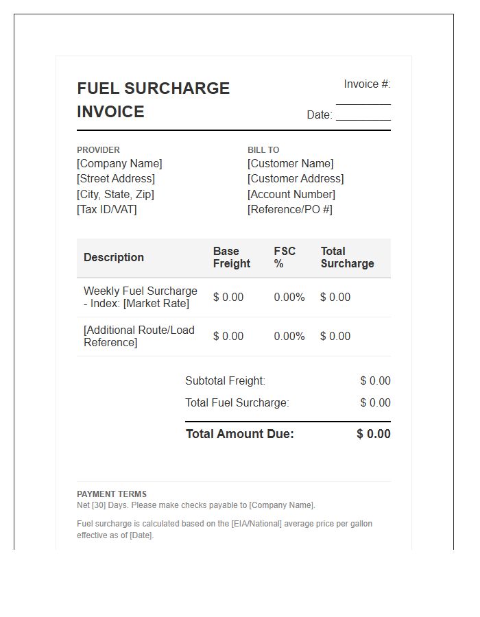 Logistics Provider Fuel Surcharge Invoice Template