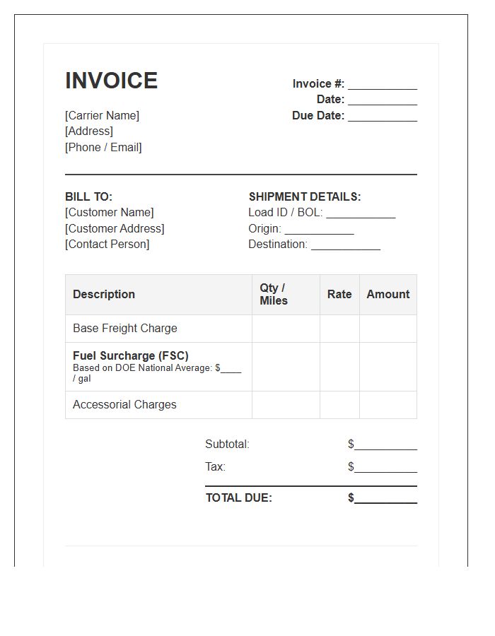Trucking Fuel Surcharge Invoice Template Format