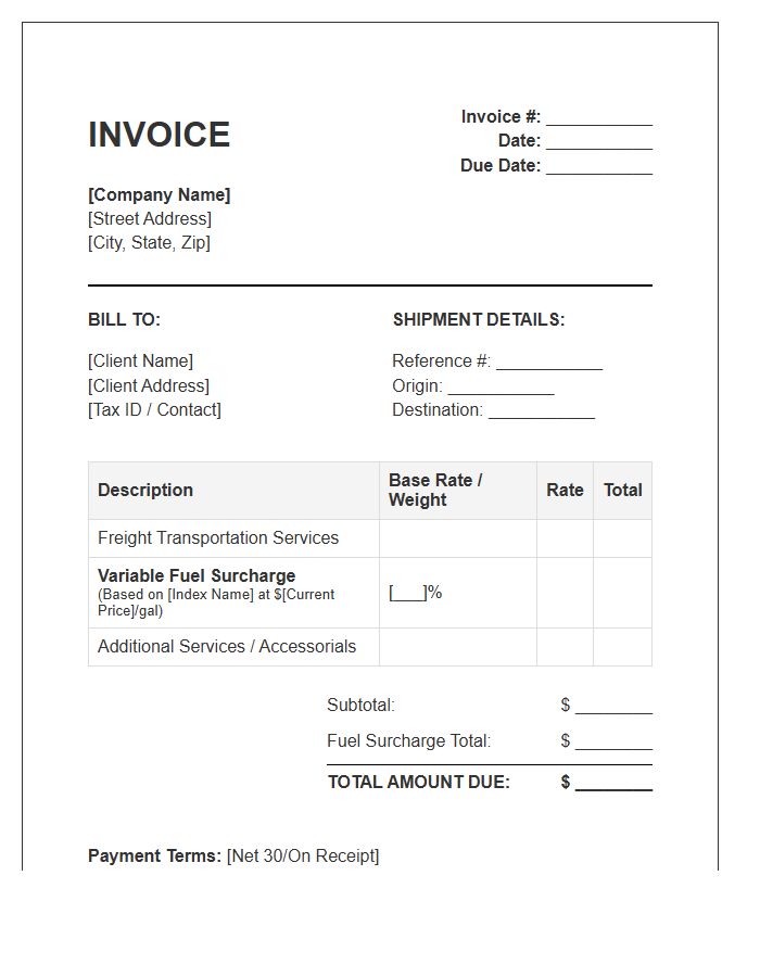 Variable Fuel Surcharge Invoice Template