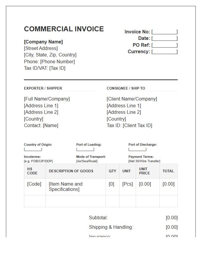 Corporate International Export Invoice Template