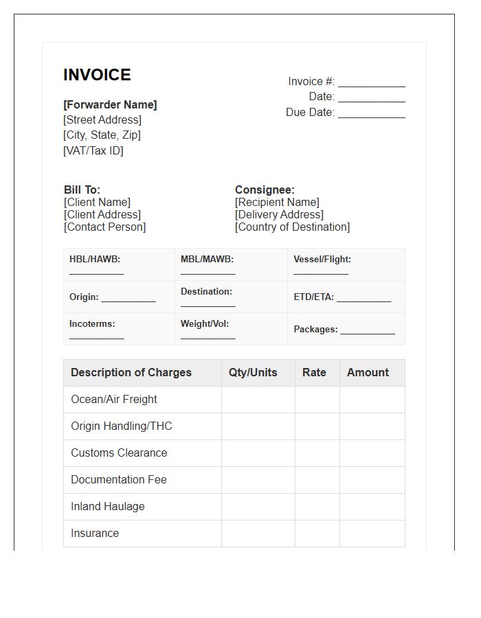 Freight Forwarding Export Invoice Template