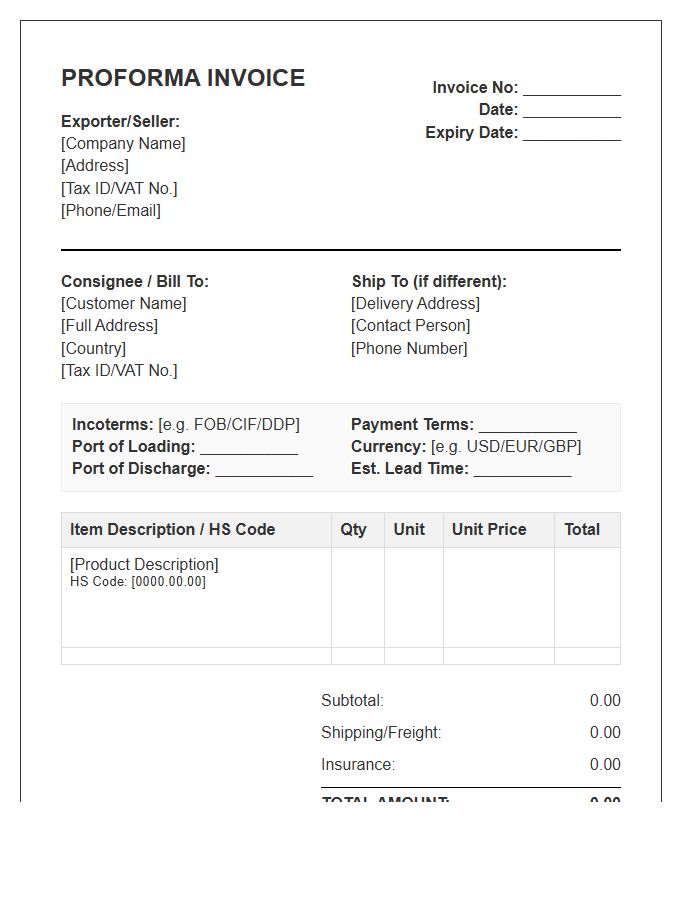 Proforma Export Invoice Template For Global Sales