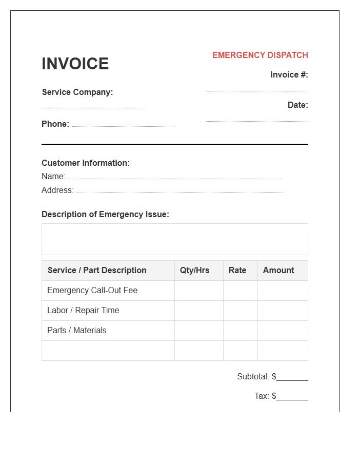 Emergency Pool Service Invoice Template