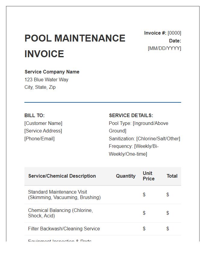 Outdoor Swimming Pool Maintenance Invoice Template