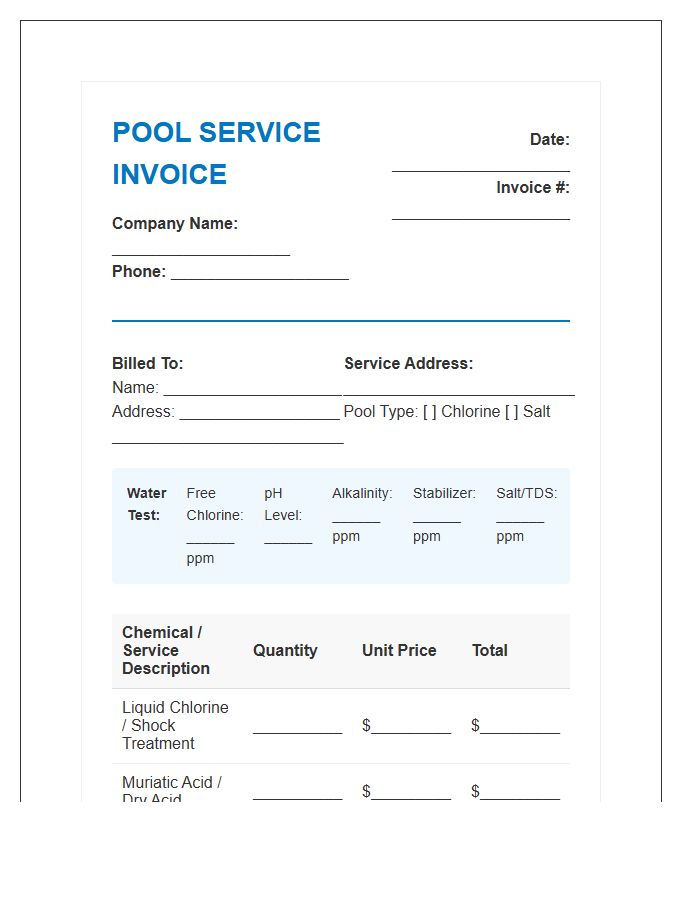 Pool Chemical Treatment Invoice Template