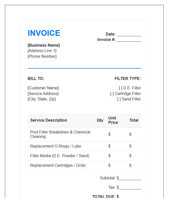 Pool Filter Cleaning Invoice Template
