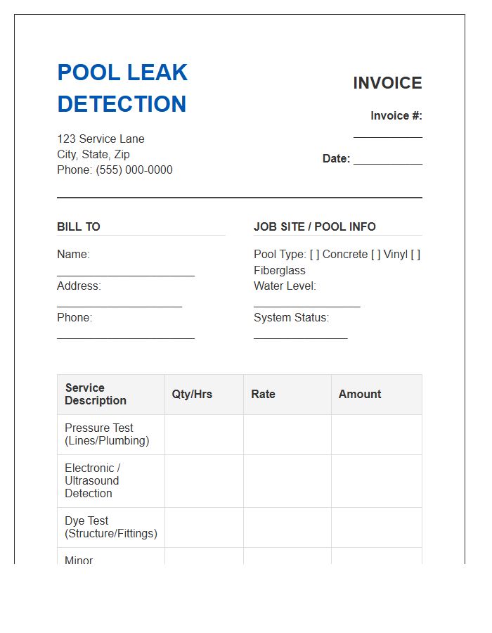 Pool Leak Detection Invoice Template