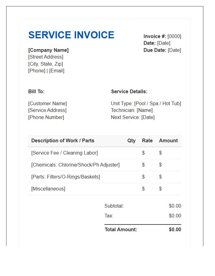 Pool Spa And Hot Tub Invoice Template