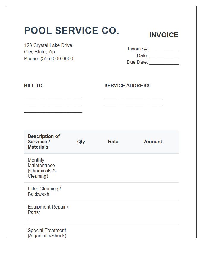 Residential Swimming Pool Invoice Template