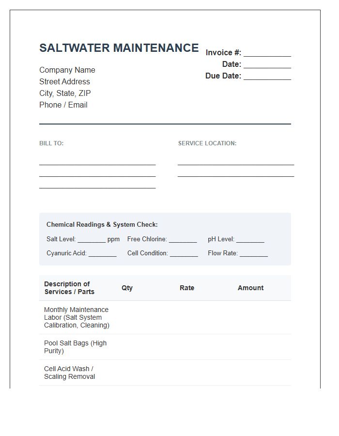 Saltwater Pool Maintenance Invoice Template