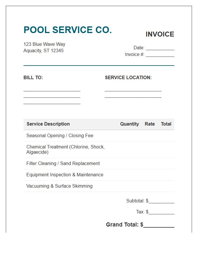 Seasonal Pool Maintenance Invoice Template