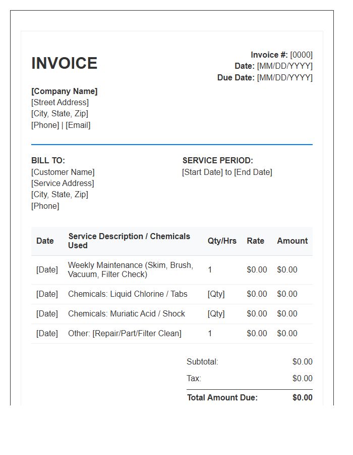 Weekly Pool Maintenance Invoice Template