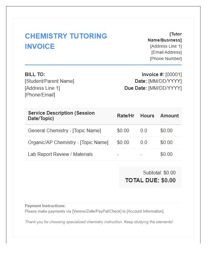 Chemistry Tutor Invoice Template