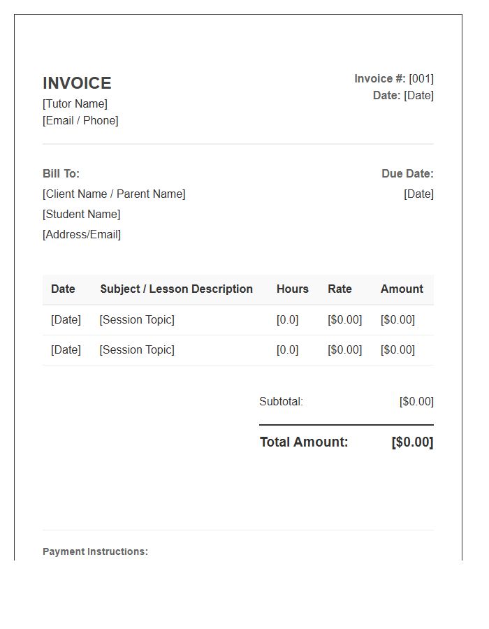 Freelance Tutor Invoice Template