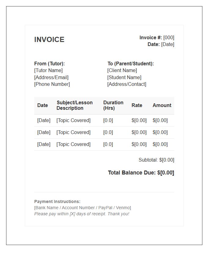 Home Tutor Invoice Template