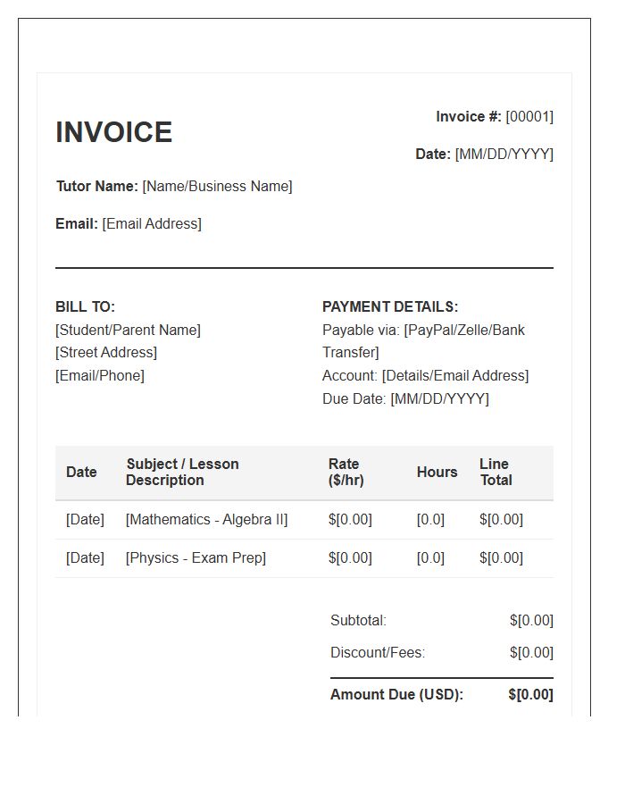 Online Tutor Invoice Template