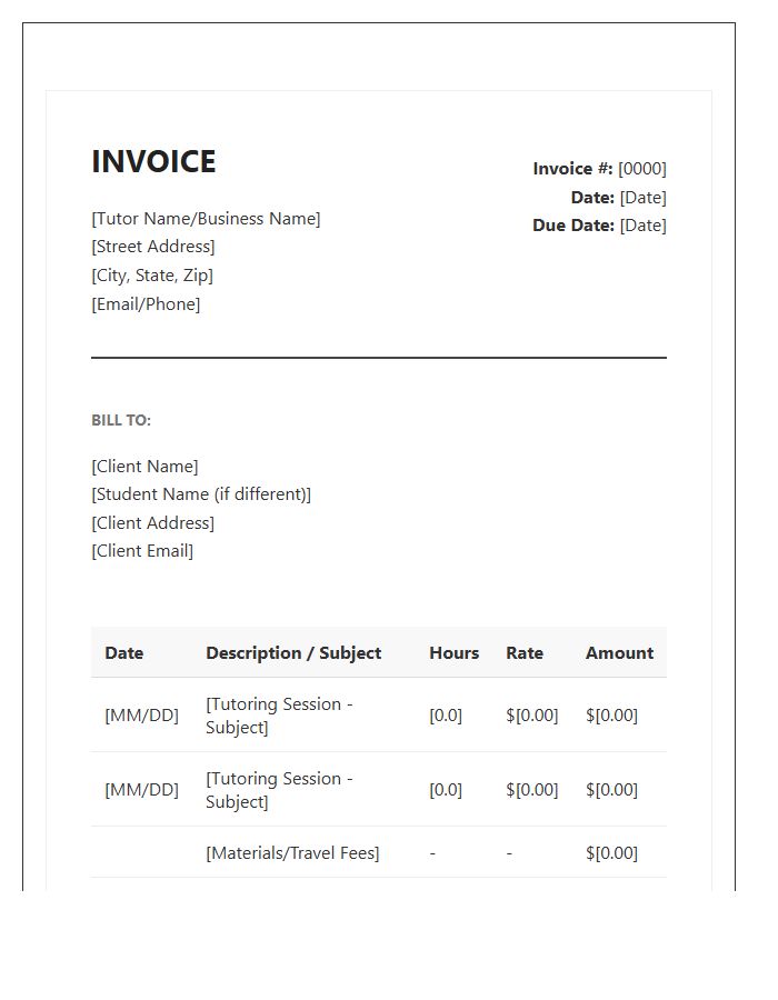 Professional Tutor Invoice Template