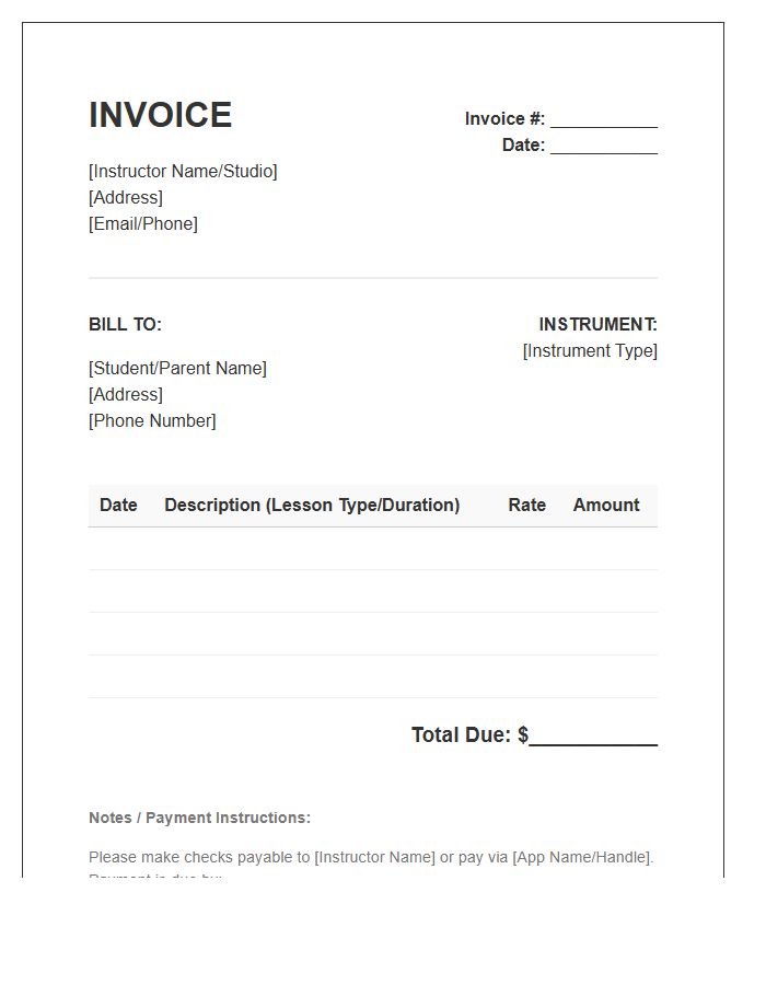 Home Music Lesson Invoice Template