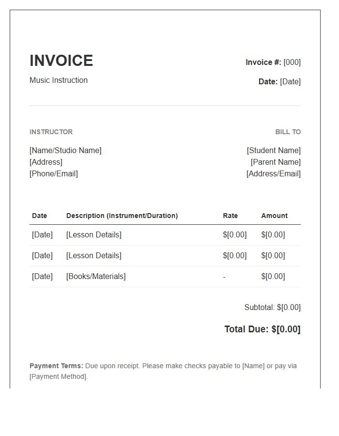 Music Lesson Invoice Template