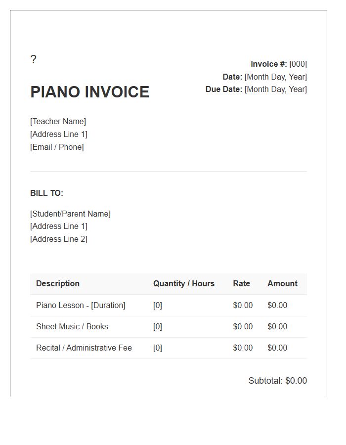 Piano Teacher Invoice Template