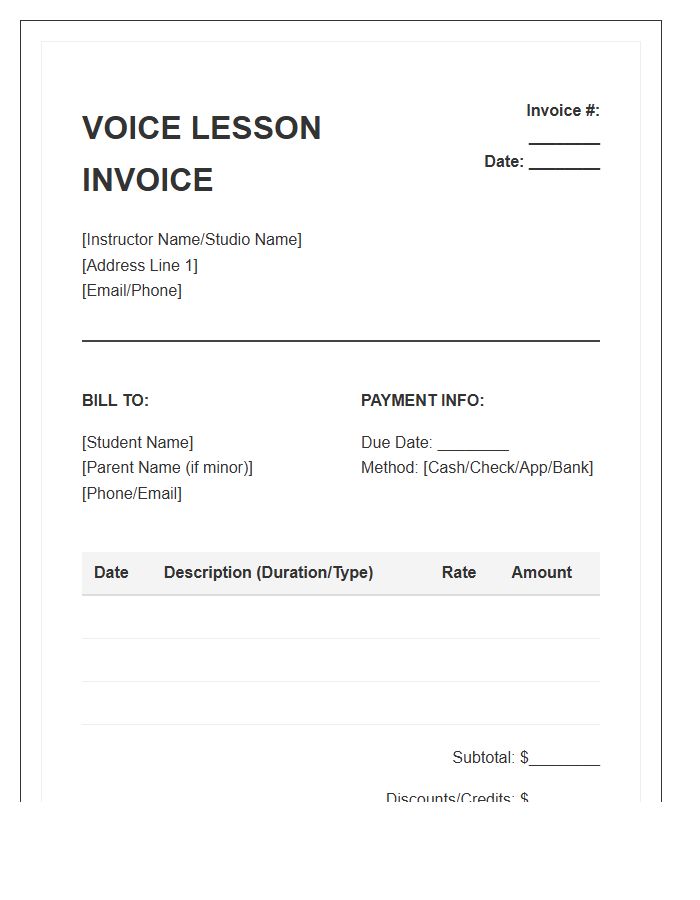 Voice Lesson Invoice Template