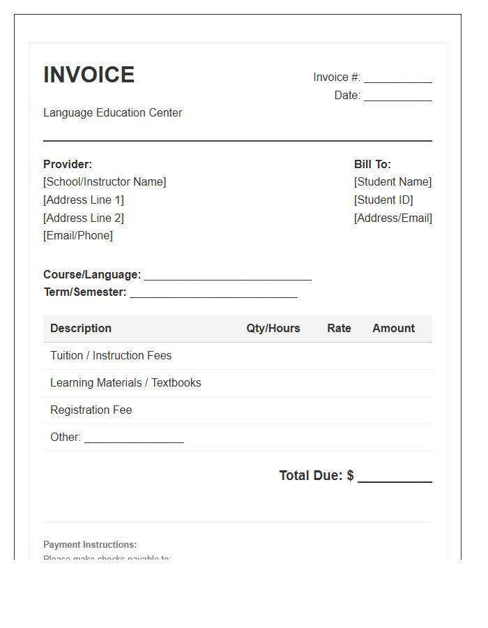 Adult Education Language Invoice Template