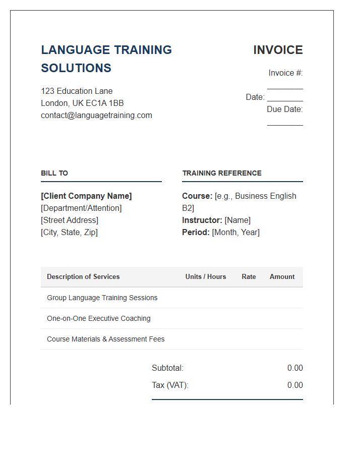 Corporate Language Training Invoice Template