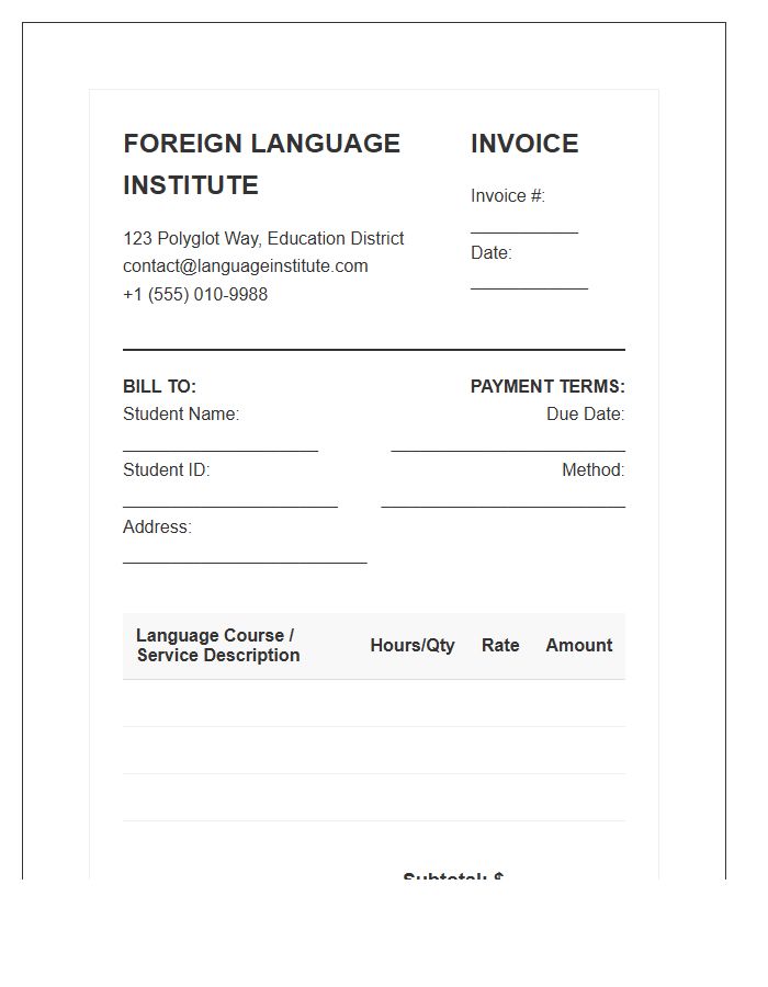 Foreign Language Institute Billing Invoice Template