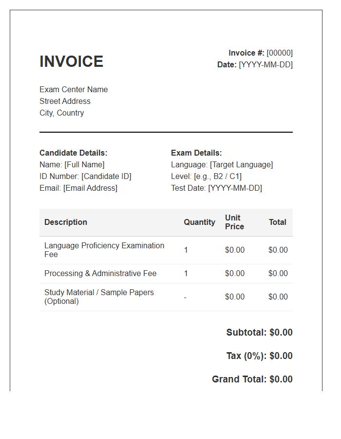 Language Proficiency Exam Invoice Template